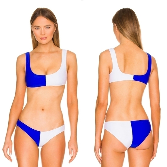 New Solid & Striped The Elle Colorblock Cobalt & Marshmallow Bikini Top/Bottom - Picture 1 of 15